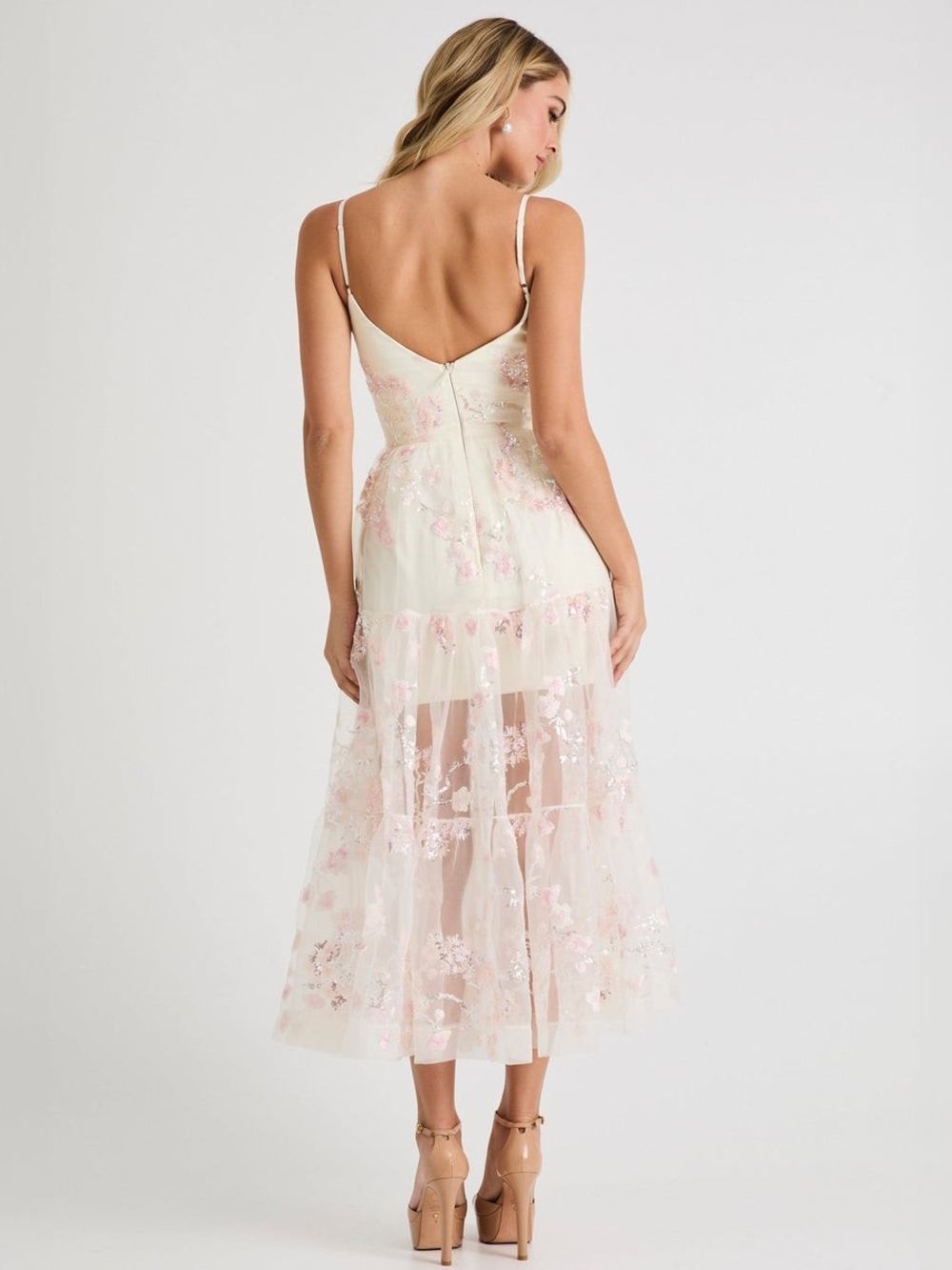 Romantic Blush Embroidered Spaghetti-Strap Midi Dress - Picture 2 of 3